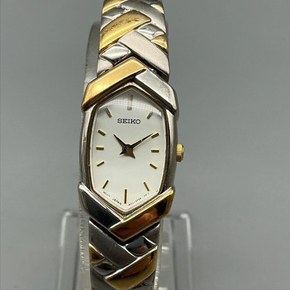 Vintage Seiko Womens Watch 16mm Two Tone Bracelet 1N00-BP30 New Battery 6.25